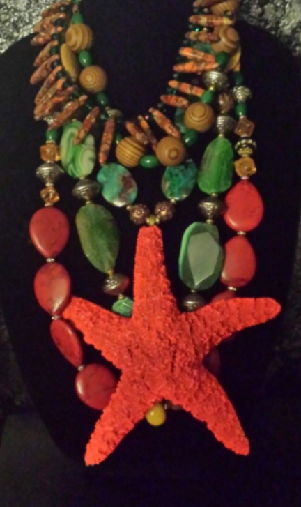 Huge Organic Starfish & Mixed Gemstone Summer Chest Piece, Tropical Vacation Statement Necklace, Mermaid Inspired Jewelry