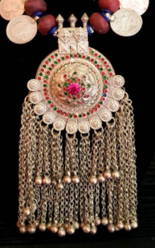 Waziri Domed Pendant Ethnic Chest Piece, Moroccan Resin Kuchi Coin Tribal Necklace, Jewelry Belly Dancer, Women of Color