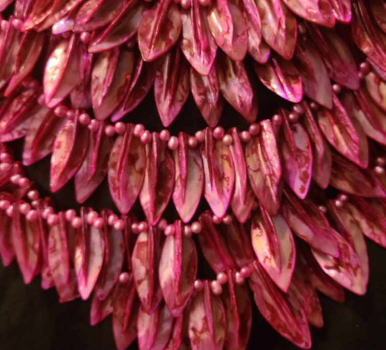 Hot Pink Abalone Shell Leaf Chest Piece, Bold Dramatic Fuchsia Mother of Pearl Bib for Women, Catwalk Jewelry