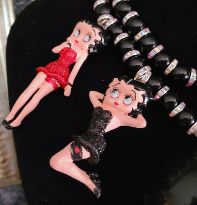 Vintage Betty Boop Statement Pendant, Femme Fatale Cartoon Character Necklace, Whimsical Jewelry Bib, Fleischer Heroine