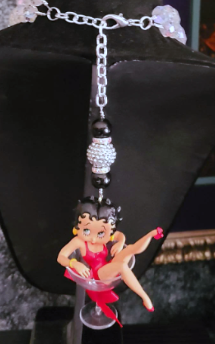 Vintage Betty Boop Statement Pendant, Femme Fatale Cartoon Character Necklace, Whimsical Jewelry Bib, Fleischer Heroine