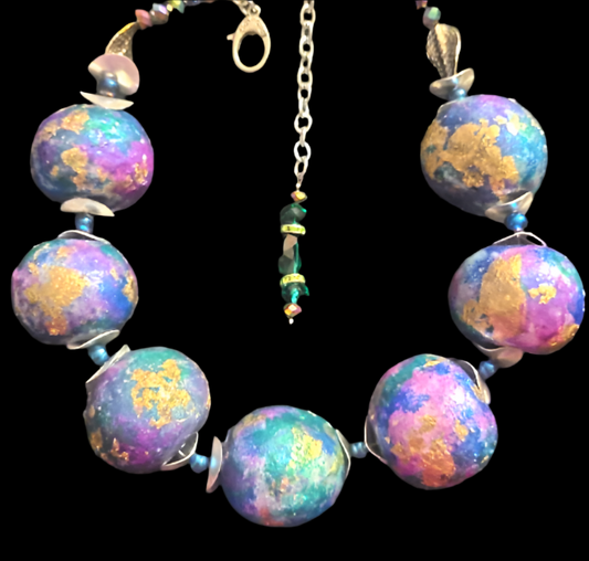 Statement Luxury Necklace Beaded Sculpted Massive Orbs Jewel Tone Neck