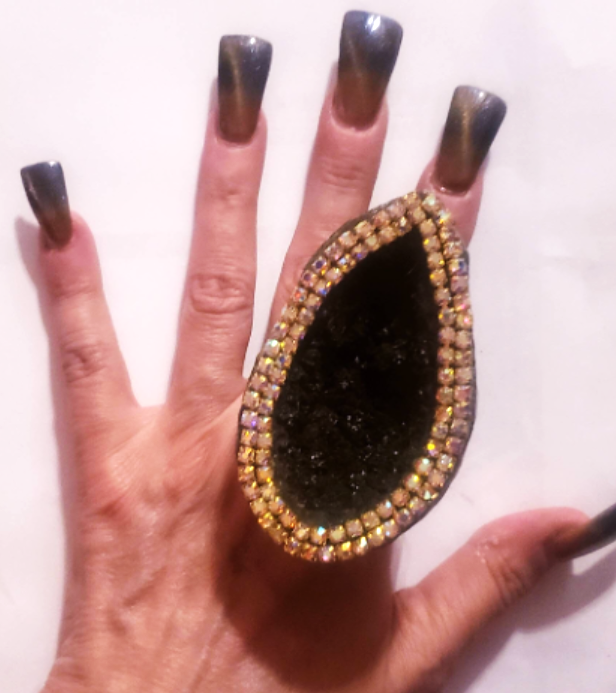 Statement Ring Adjustable Geode Druzy Brown Black Finger Candy Crystal Cave Rhinestones Jewelry Badass Unisex