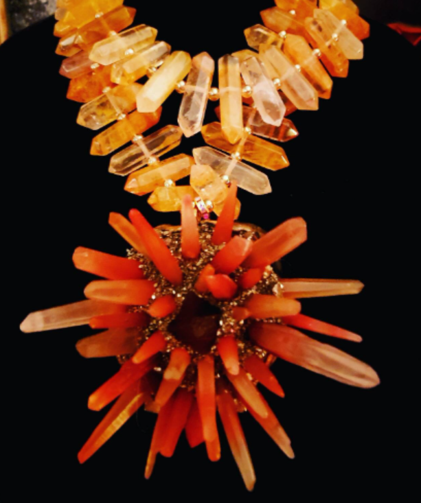 Statement Pendant Quartz Spiky Pyrite Fluorite Necklace Red Crystal Double Terminated Jewelry Autumn Unixes