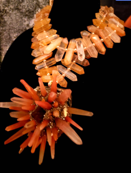 Statement Pendant Quartz Spiky Pyrite Fluorite Necklace Red Crystal Double Terminated Jewelry Autumn Unixes