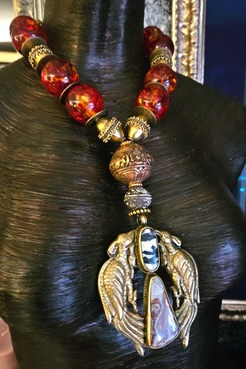 Maya Seed Beads Necklace Black Tibetan Pendant