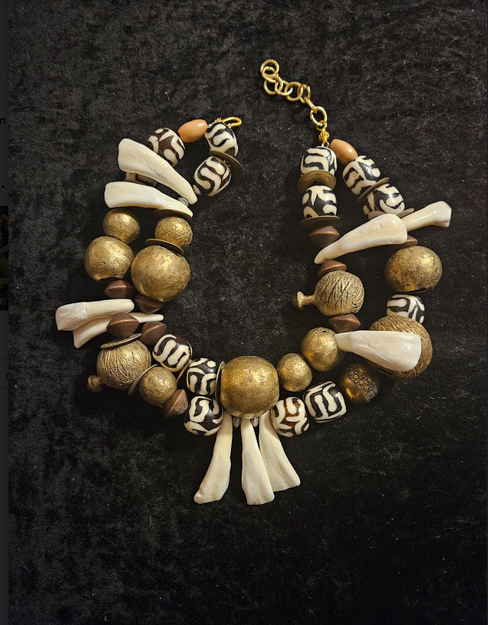 Choker Statement African Gold Off White Brown, Statement Necklace Bone Brass Wood Incisor Teeth, Neck Candy Ethnic Wild Exotic