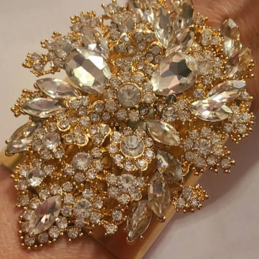 Statement Cuff Rhinestone Diamante, Wrist Candy Bejeweled Formal Black Tie, Bauble Gold Clear