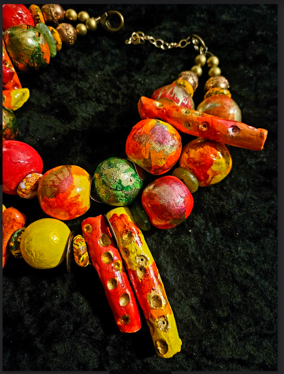 Neck Candy Oversized Beaded Summer Orange Red Gold Green Pink Yellow, Statement Necklace Artisan Haute Couture, Jewelry Wow Factor