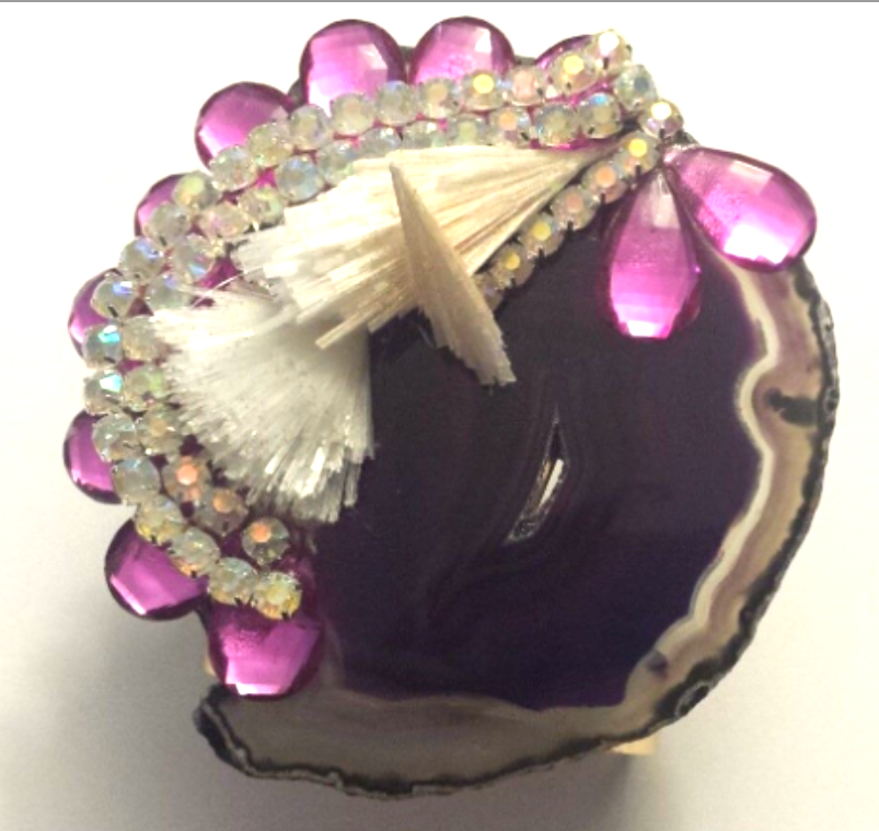 Statement Cuff Agate Gemstone Crystals, Wrist Candy Purple White Pink, Bauble Bling Black Tie Formal