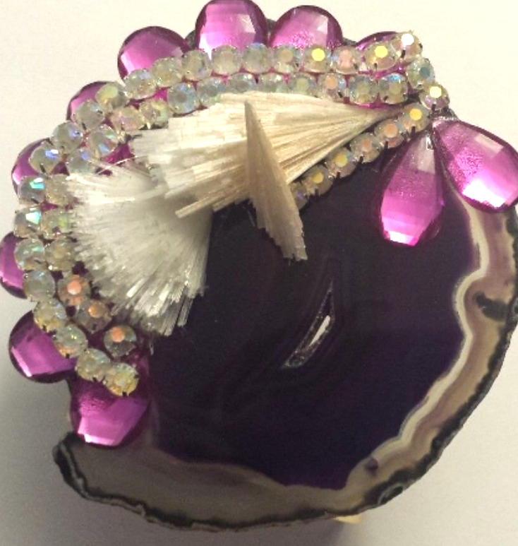 Statement Cuff Agate Gemstone Crystals, Wrist Candy Purple White Pink, Bauble Bling Black Tie Formal