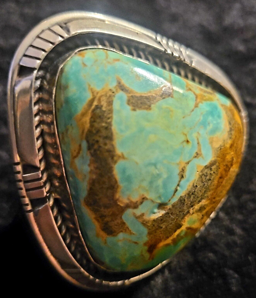 Robert Livingston Turquoise and Sterling Dome Ring Size 8, Native American Navajo Statement Ring