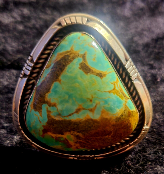 Robert Livingston Turquoise and Sterling Dome Ring Size 8, Native American Navajo Statement Ring