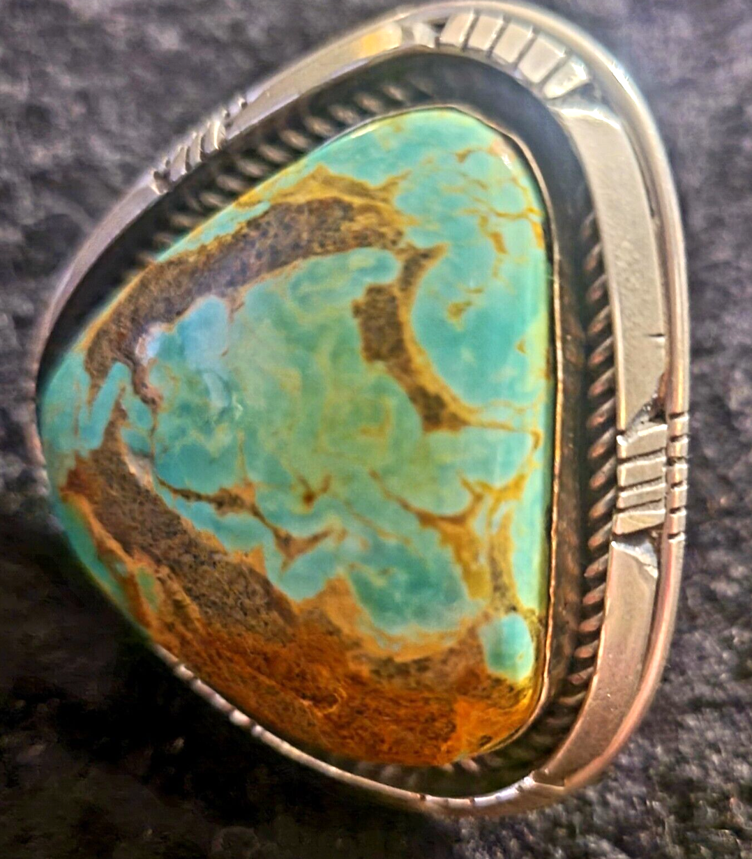 Robert Livingston Turquoise and Sterling Dome Ring Size 8, Native American Navajo Statement Ring