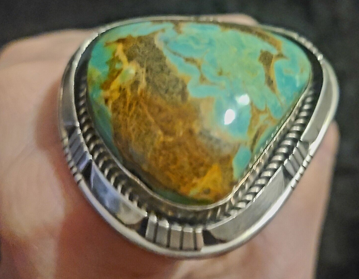 Robert Livingston Turquoise and Sterling Dome Ring Size 8, Native American Navajo Statement Ring