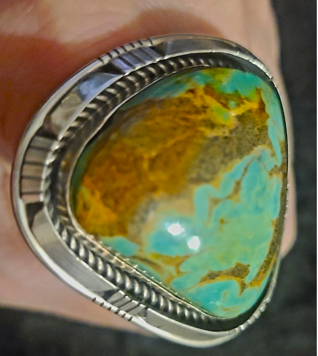 Robert Livingston Turquoise and Sterling Dome Ring Size 8, Native American Navajo Statement Ring