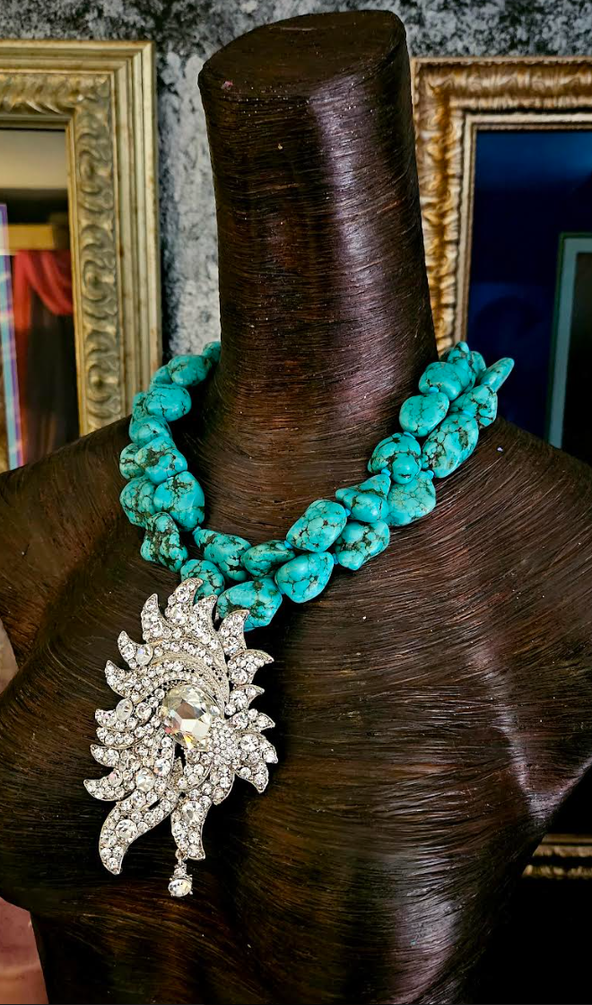 Blue Aqua Diamante Statement Necklace, Women's Fashion, Jewelry &  Organisers, Necklaces on Carousell