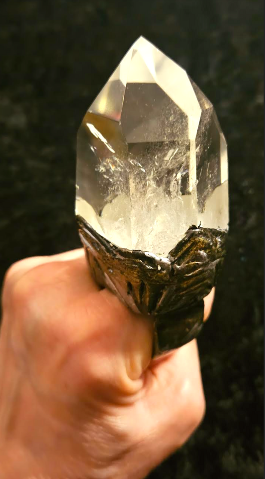 Statement Ring Sculpted Art Deco Phantom Quartz Point Size 9.5, Jewelry Avant Garde Crystal, Accessory High End Photoshoot