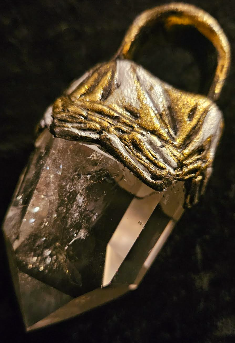 Statement Ring Sculpted Art Deco Phantom Quartz Point Size 9.5, Jewelry Avant Garde Crystal, Accessory High End Photoshoot