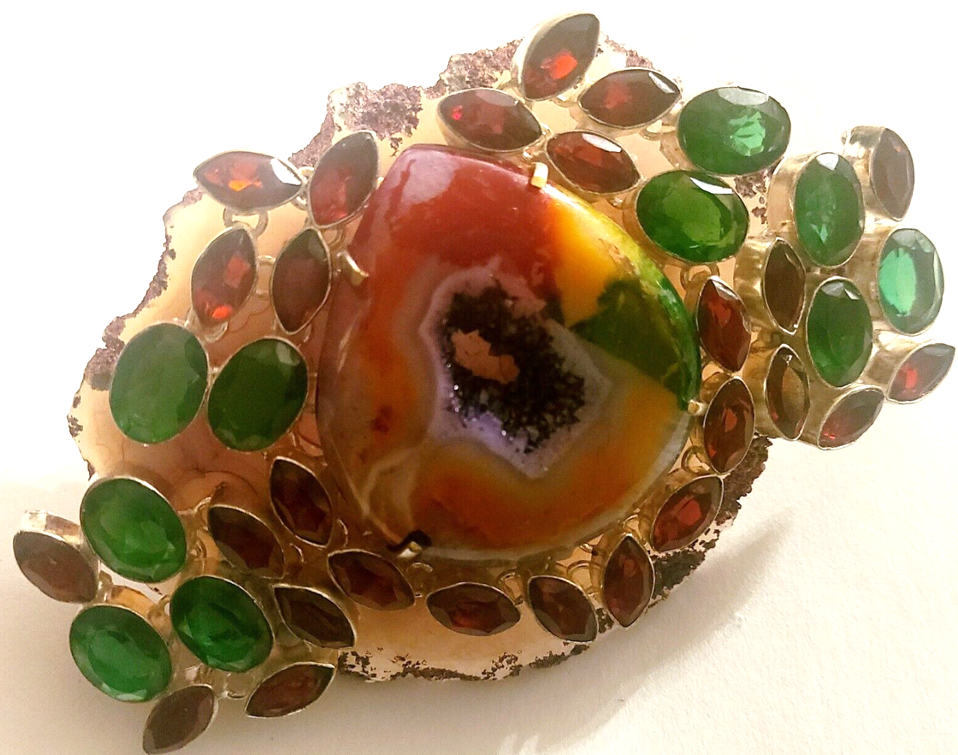 Hand Ring Druzy Solar Agate Red Green Crystals, Finger Candy Adjustable Gaudy, Jewelry Drag Queen