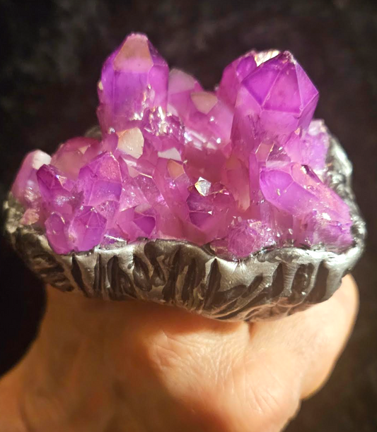 Lavender Fuchsia Aura Rough Quartz Two Finger Sculpted Statement Ring Women, Statement Ring Oversized Gemstone