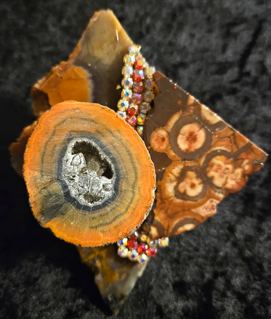 Jasper Slab Geode & Rhinestone Adjustable Statement Ring, Autumn Finger Candy, Women of Color OOAK Art to Wear Ring