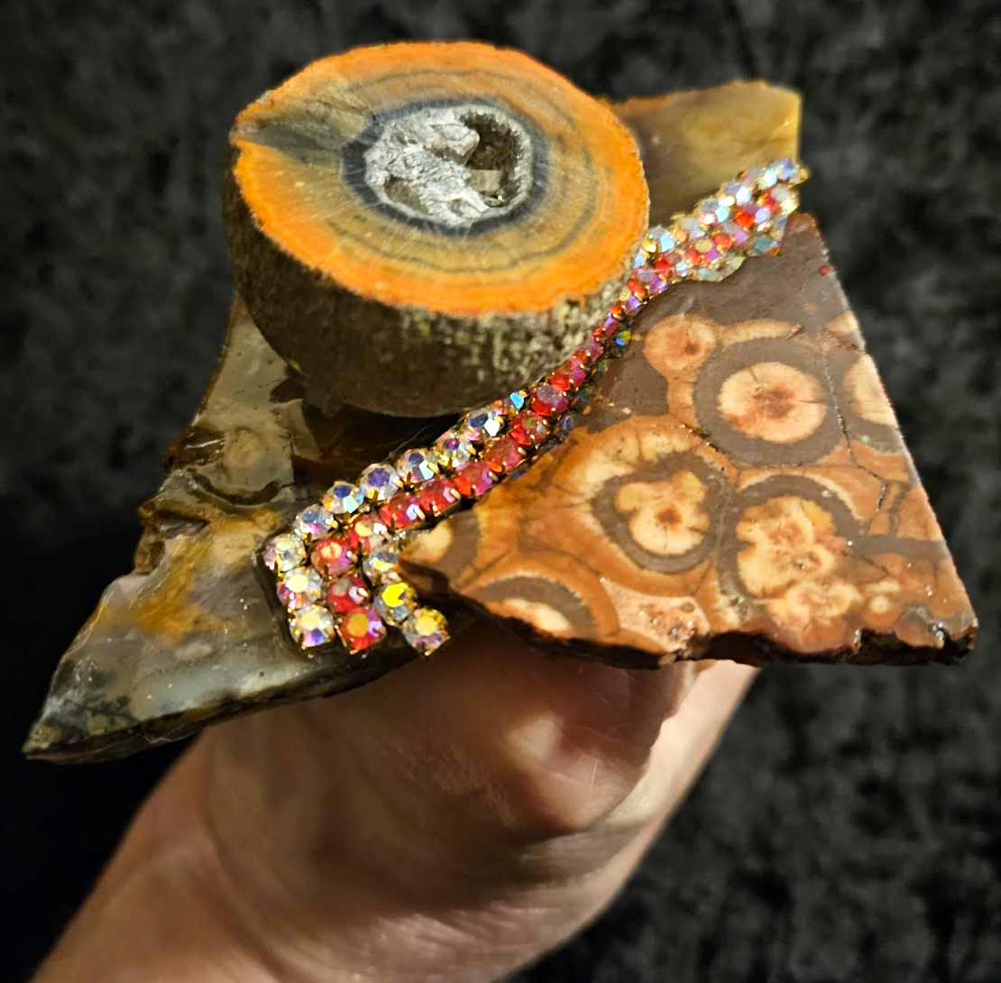 Jasper Slab Geode & Rhinestone Adjustable Statement Ring, Autumn Finger Candy, Women of Color OOAK Art to Wear Ring