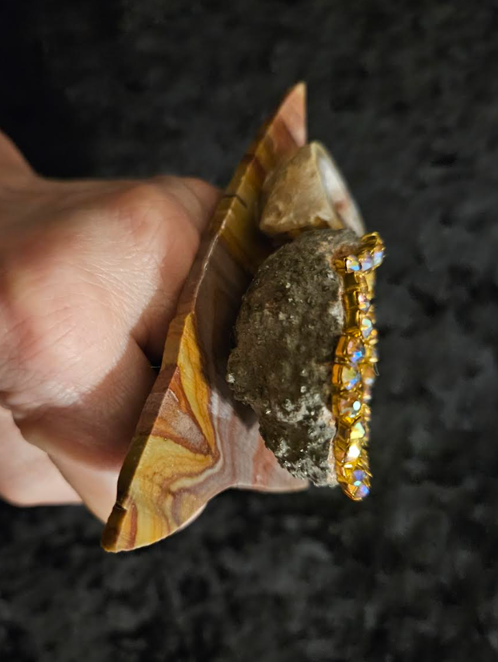 Earth Tone Jasper Slab & Geode Adjustable Finger Candy, Wearable Art Finger Candy, Rustic Art Deco Cocktail Ring