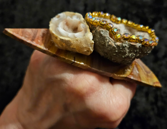 Earth Tone Jasper Slab & Geode Adjustable Finger Candy, Wearable Art Finger Candy, Rustic Art Deco Cocktail Ring