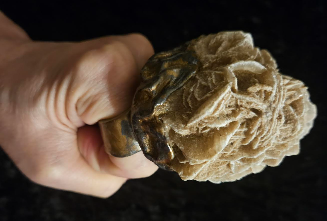 Massive Desert Rose Sculpted Two Finger Statement Ring, Beige Crystal Gemstone Finger Candy, Boho Couture Bauble