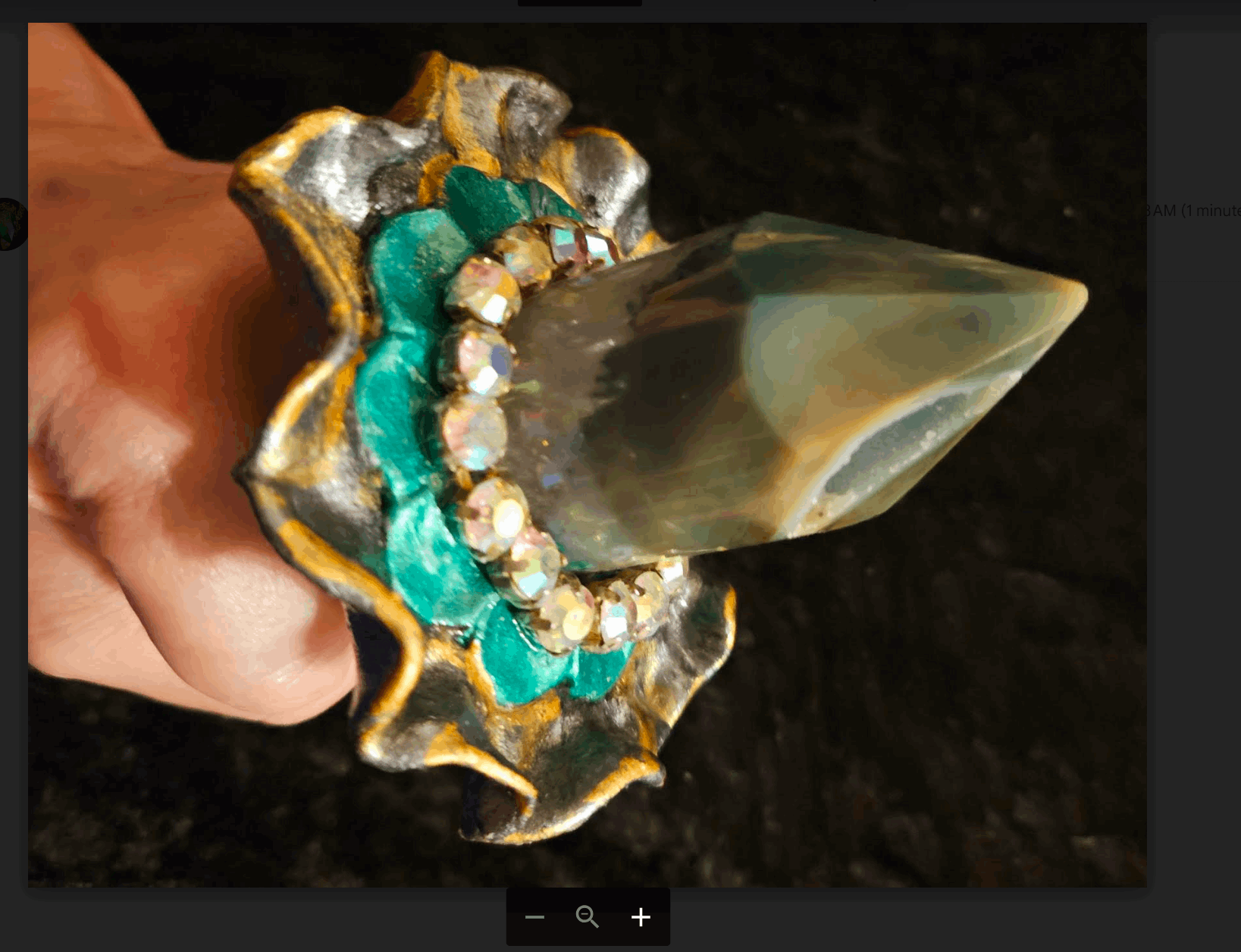 Agate Druzy Obelisk Sculpted Two Finger Hand Ring, Green Gemstone Oversized Flower Statement Ring, Jewelry Finger Candy Eccentric