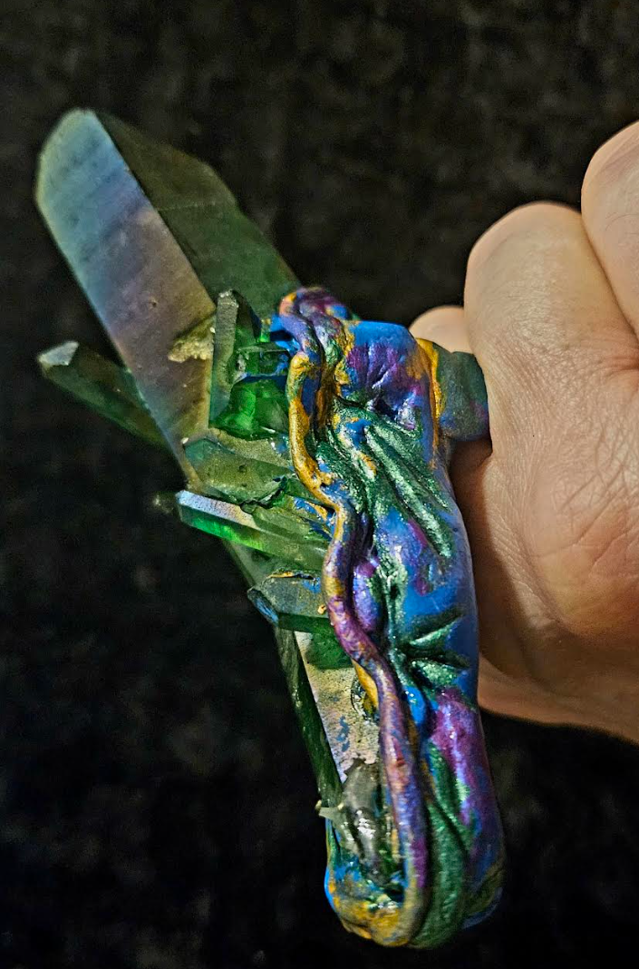 Rough Emerald Green Aura Quartz Knuckles, Pagan Love Statement Ring Size 7, Jewelry Finger Candy Oversized Crystal