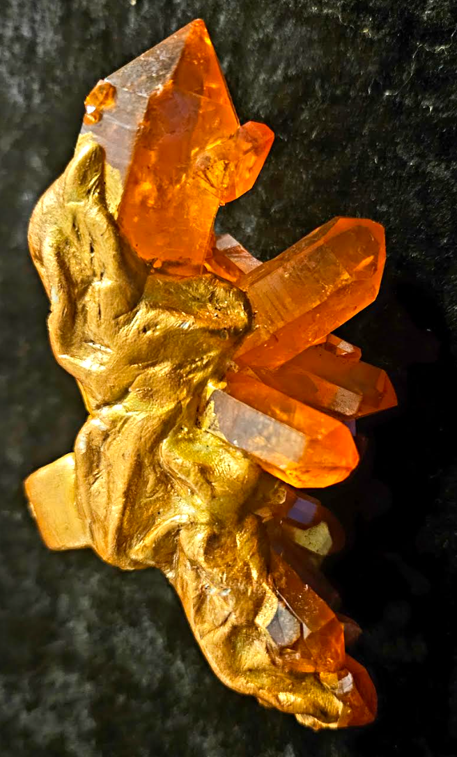 Rough Angel Aura Quartz Crystal Knuckles, Orange Flame Raw Gemstone Sculpted Statement Ring