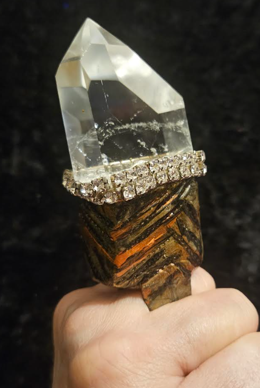 Faceted Polished Quartz Point Sculpted Ring Size 7, Modern Art Deco Crystal Tower Statement Ring, Avant Garde Finger Candy