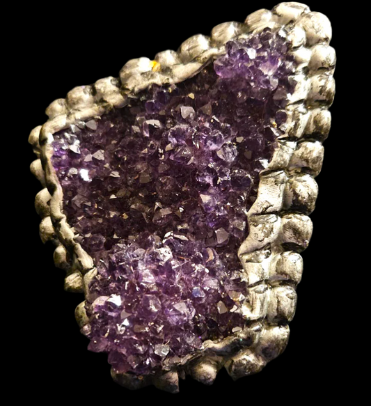 Rough Amethyst Sculpted 2 Finger Hand Ring, Purple Crystals