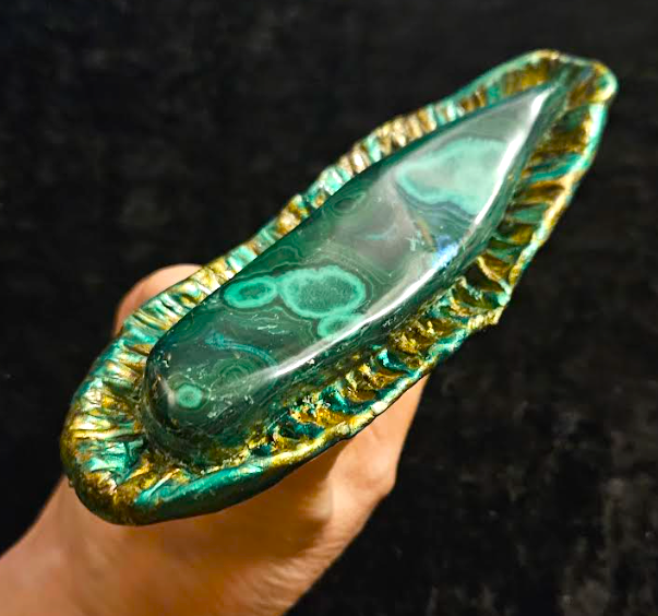 Sculpted Malachite Oversized Hand Ring, Green Gemstone Avant Garde Finger Candy, Accessory Catwalk Runway