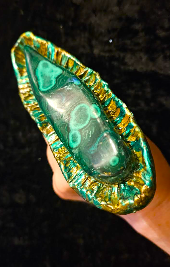 Sculpted Malachite Oversized Hand Ring, Green Gemstone Avant Garde Finger Candy, Accessory Catwalk Runway