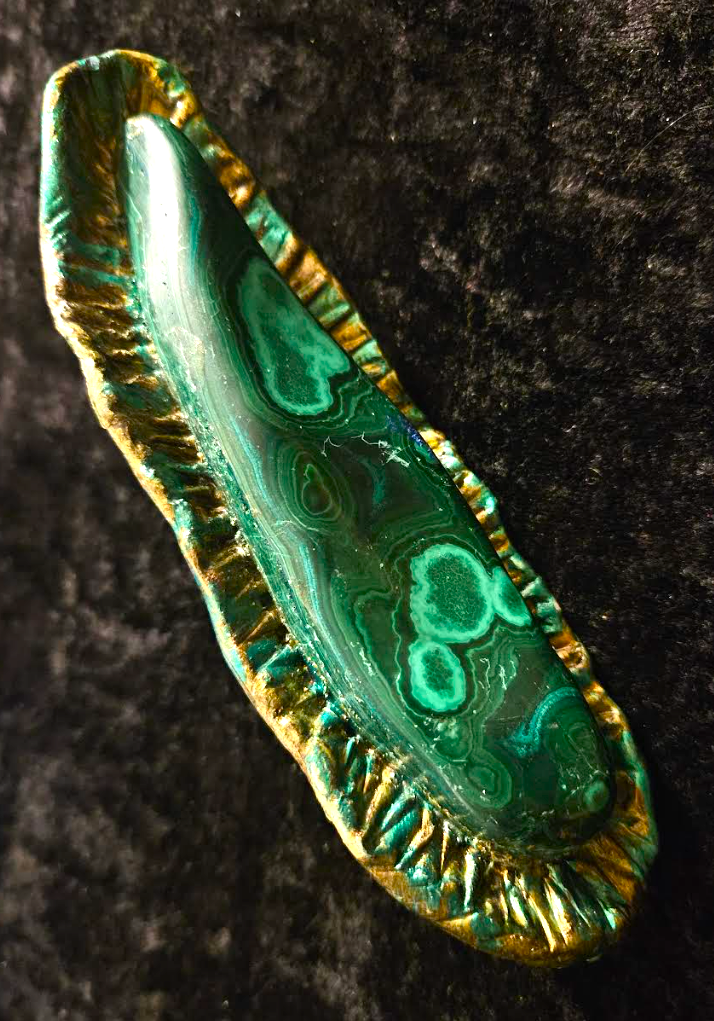 Sculpted Malachite Oversized Hand Ring, Green Gemstone Avant Garde Finger Candy, Accessory Catwalk Runway