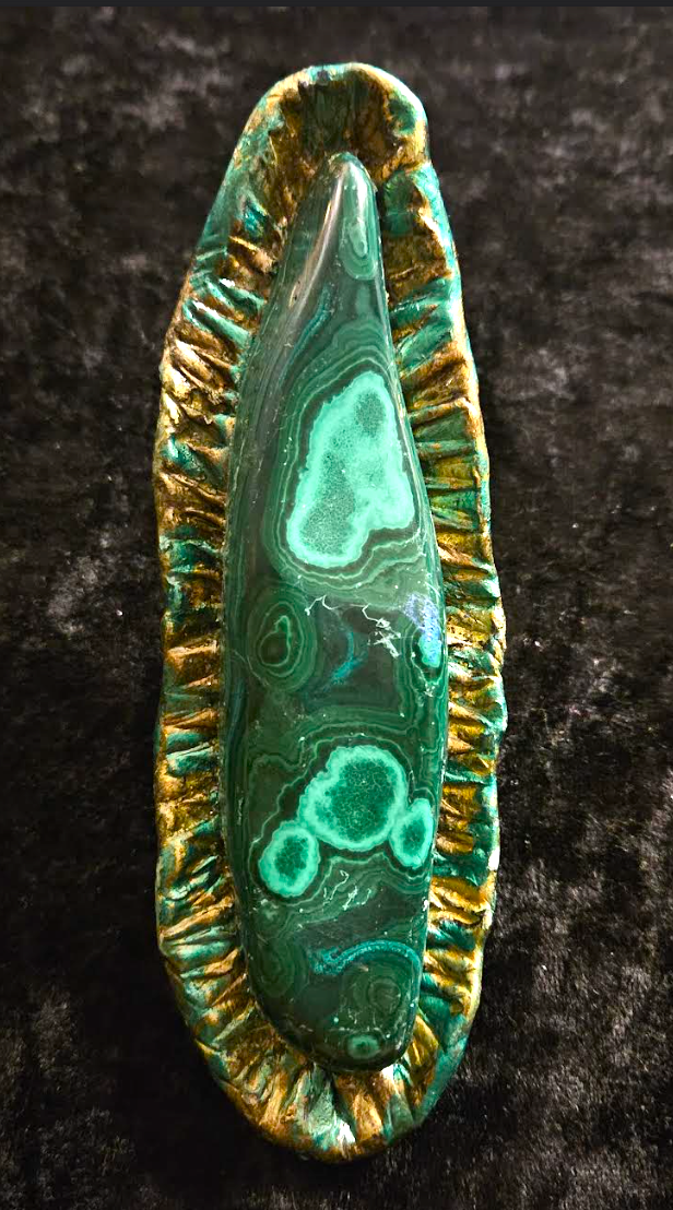 Sculpted Malachite Oversized Hand Ring, Green Gemstone Avant Garde Finger Candy, Accessory Catwalk Runway