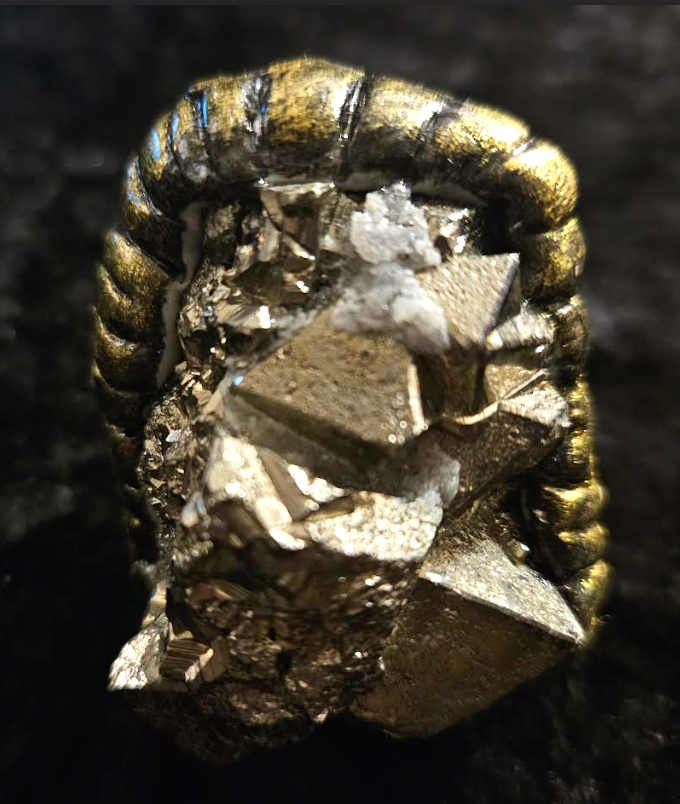 Rough Pyrite & Quartz Sculpted Statement Ring Size 8-9, Fools Gold Oversized Heavy Finger Candy, Accesory Boho Couture