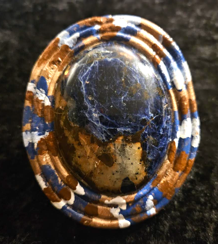 Sodalite Dome Sculpted Two Finger Hand Ring, Blue White Brown Oversized Finger Candy, Photoshoot Accessory