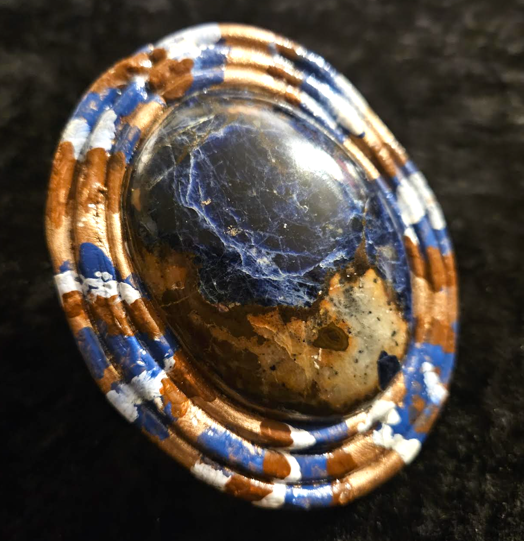 Sodalite Dome Sculpted Two Finger Hand Ring, Blue White Brown Oversized Finger Candy, Photoshoot Accessory