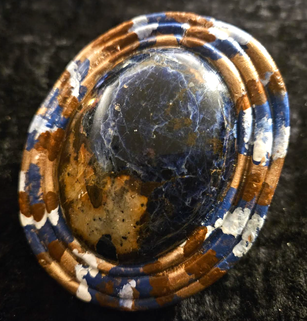 Sodalite Dome Sculpted Two Finger Hand Ring, Blue White Brown Oversized Finger Candy, Photoshoot Accessory