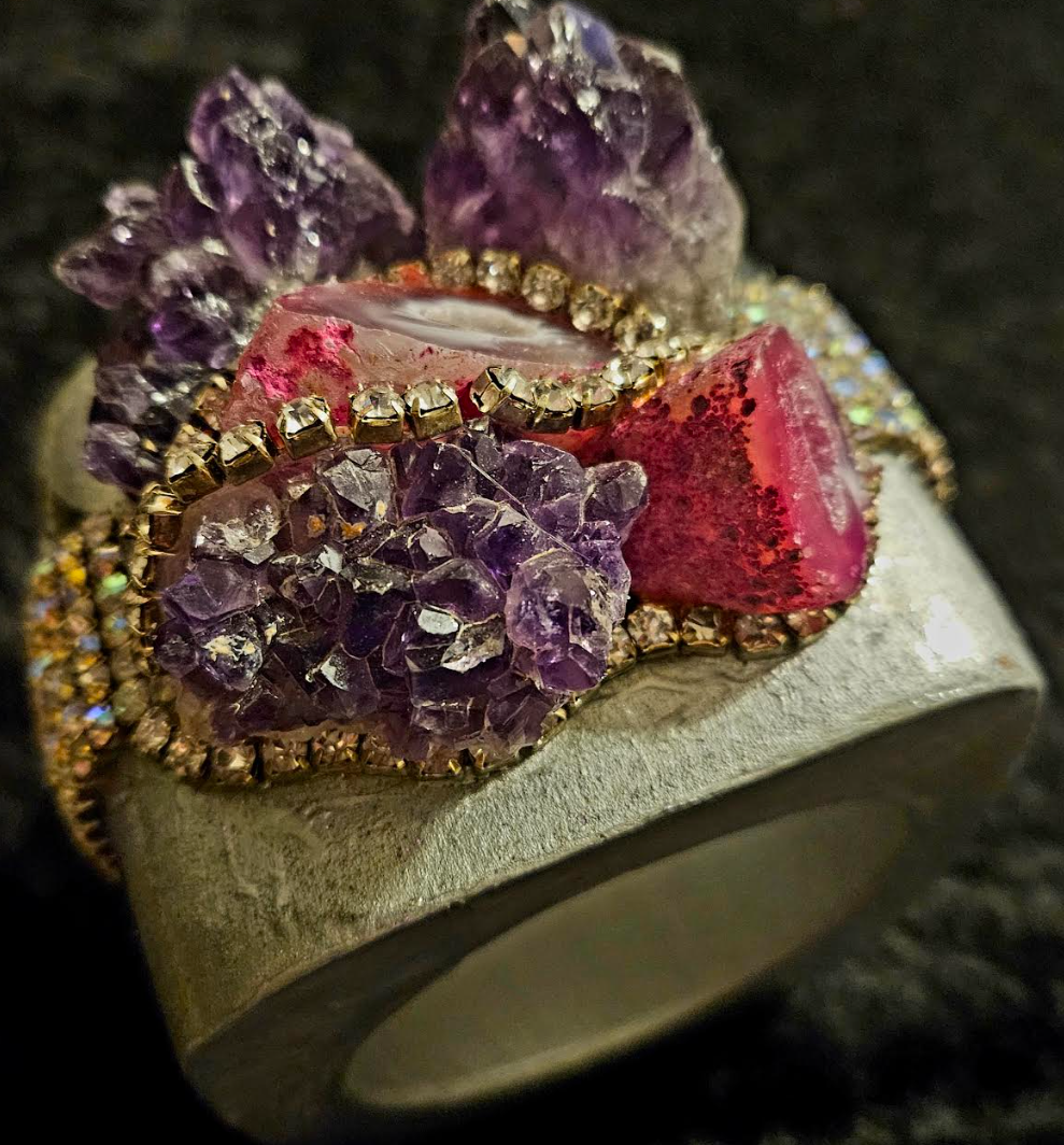 Oversized Gemstone Bling Art Deco Revival Artisan Bangle, Gaudy Wrist Candy Runway Ready,