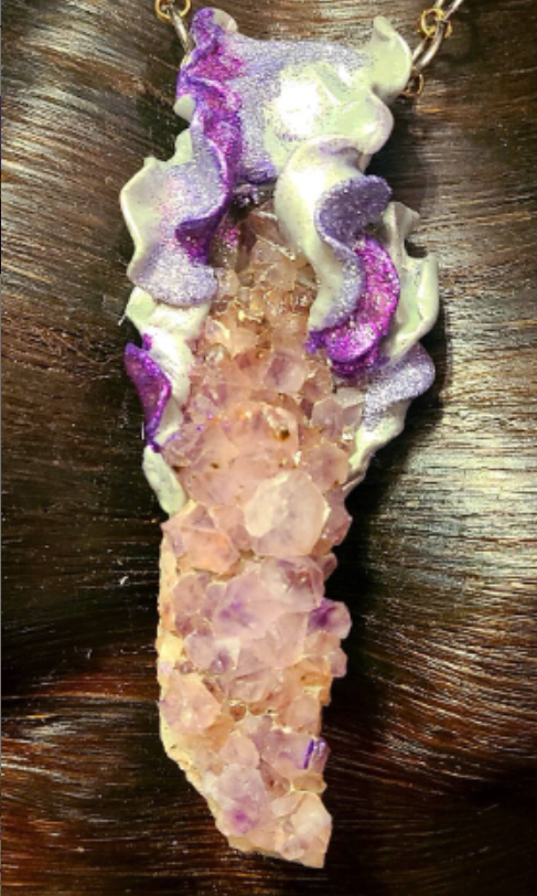 Sculpted Rough Amethyst Talisman Unisex, Purple Crystal Gemstone Statement Pendant, Jewelry Boho Couture
