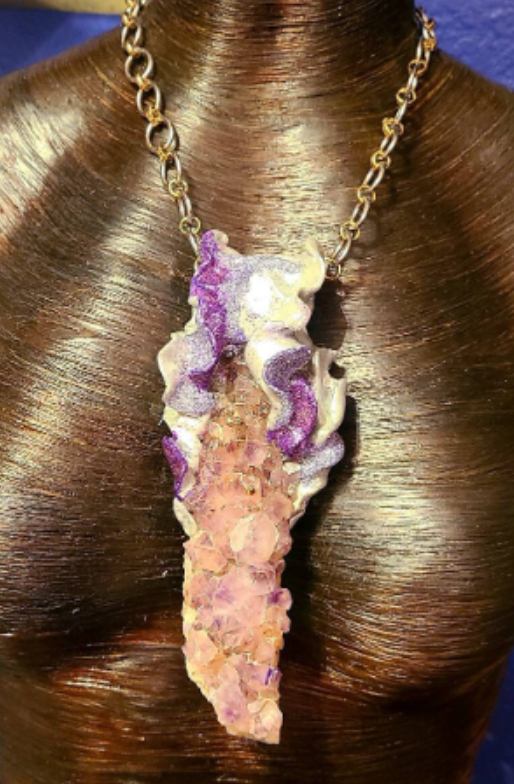 Sculpted Rough Amethyst Talisman Unisex, Purple Crystal Gemstone Statement Pendant, Jewelry Boho Couture