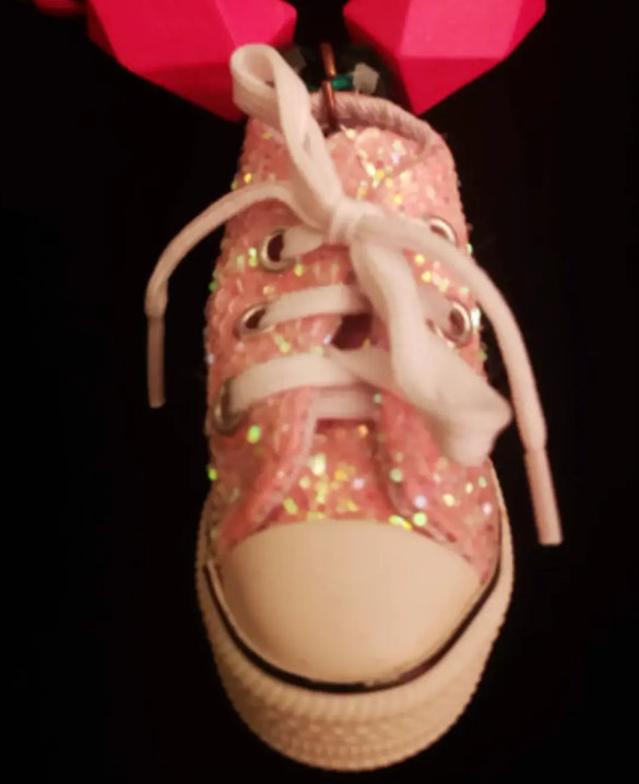 Whimsical Hot Pink Sneaker Statement Necklace, Fuchsia Beaded Choker, OOAK Wearable Art