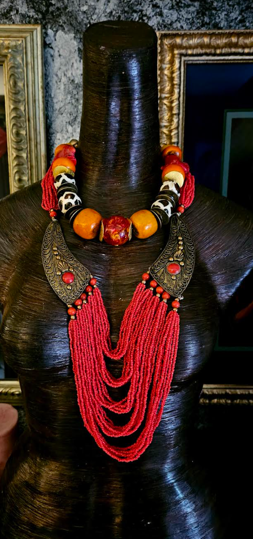 Exotic Ethnic Unisex Necklace Set - African Inspired Beaded Choker - Kat Kouture Jewelry