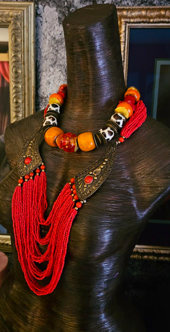 Exotic Ethnic Unisex Necklace Set - African Inspired Beaded Choker - Kat Kouture Jewelry