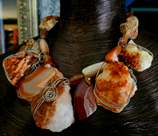 Rough & Polished Agate Artisan Statement Luxury Necklace, Redhead Jewe